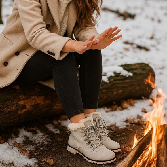 Jsport 9 Boots Faux Fur Shearling Winter Outdoor Weather Lug Chunky Snow Shoes - Picture 1 of 13